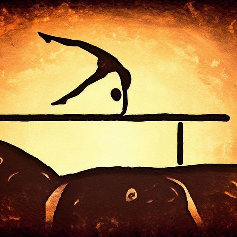 A person doing a handstand on a balance beam - Cave painting style
