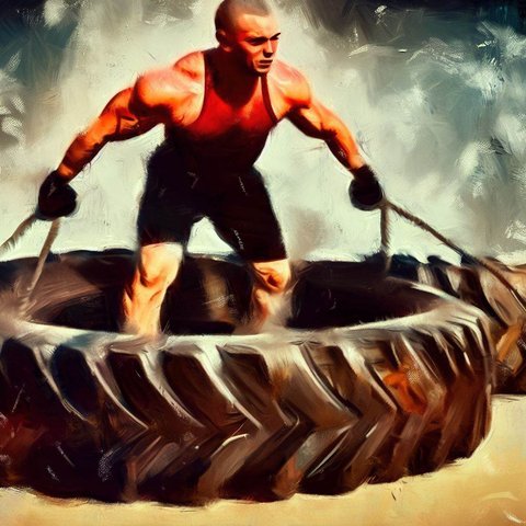 Functional training using tires and ropes - Oil painting style
