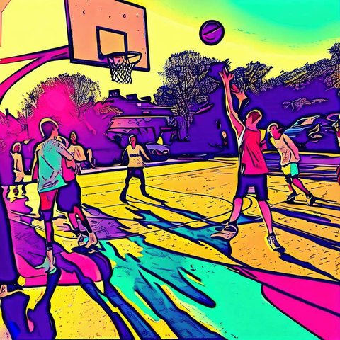 Basketball practice at a local court - Pop art style