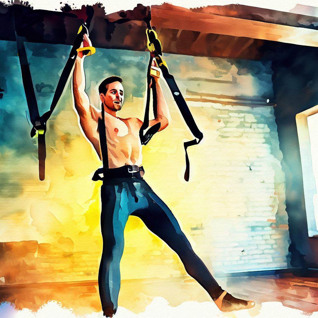 TRX suspension training in a loft - Watercolor style