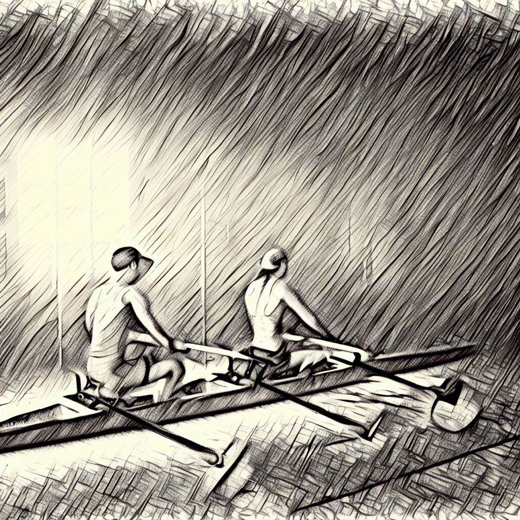 Indoor rowing on a rainy day - Pencil drawing style