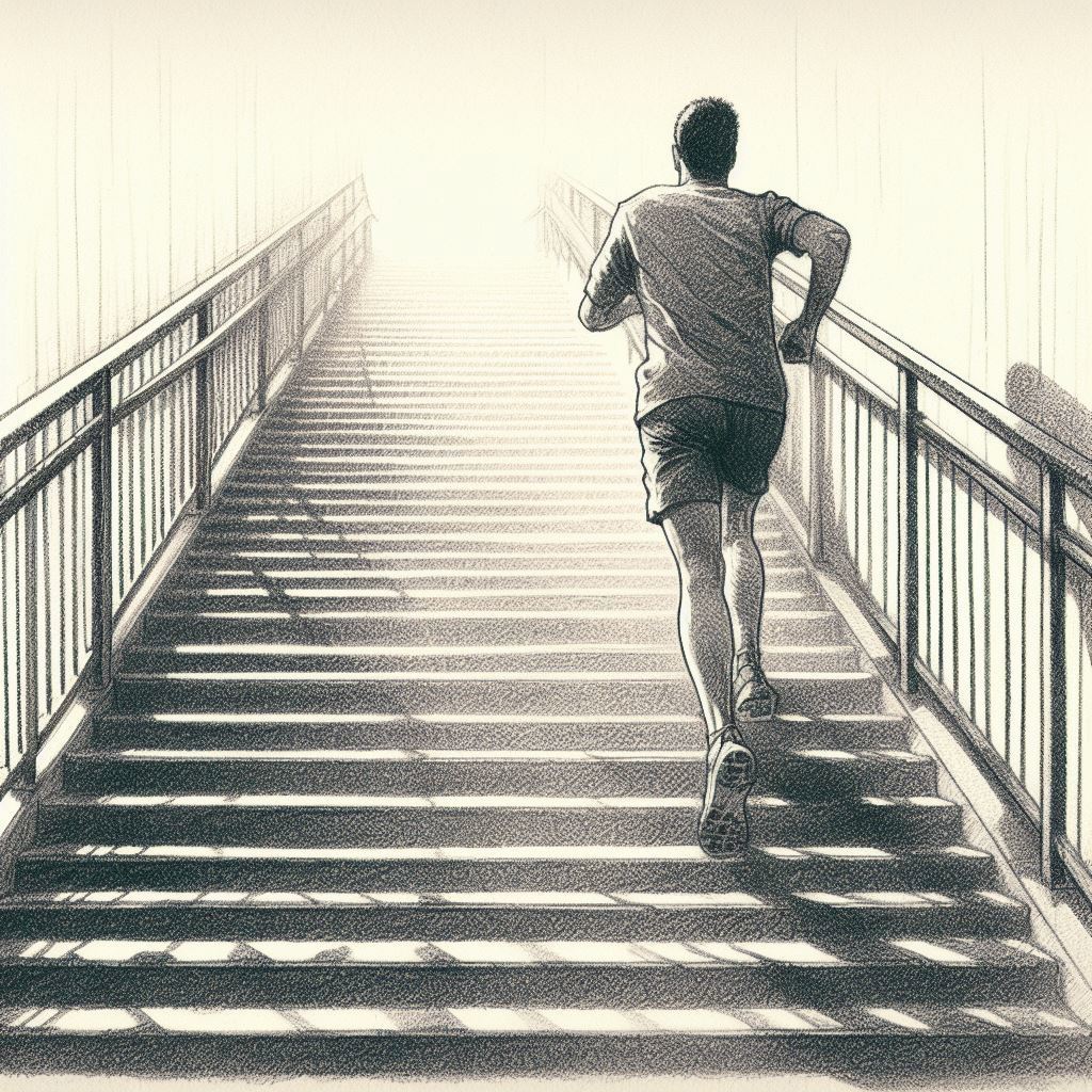 Running up a flight of stairs - Pencil drawing style