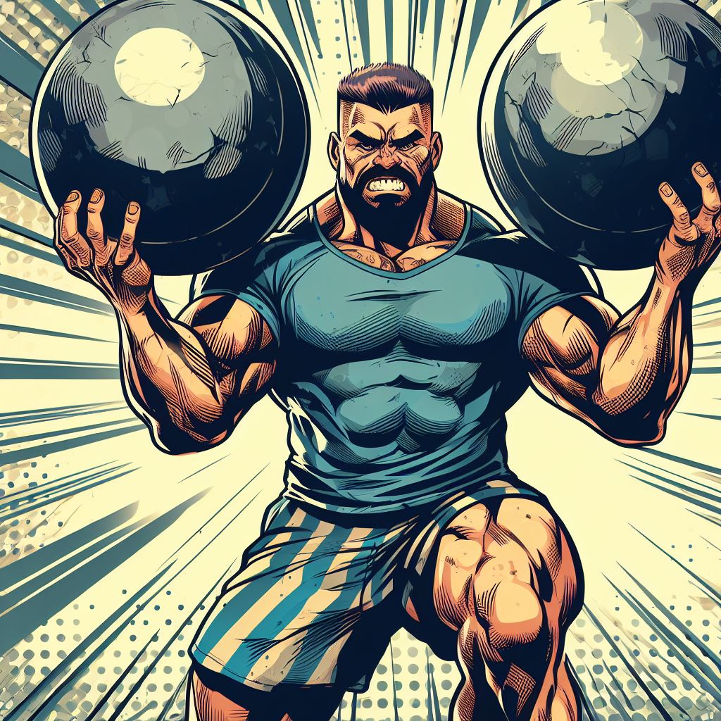 Strongman lifting heavy atlas stones - Comic book style
