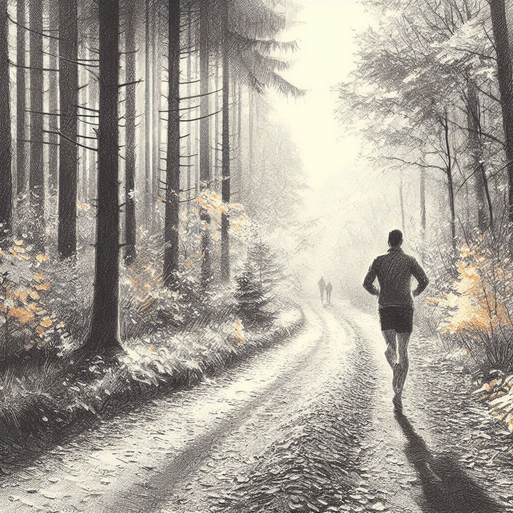 Running through an autumn forest - Pencil drawing style