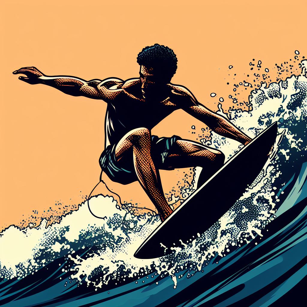 A surfer catching a big wave - Pop art style