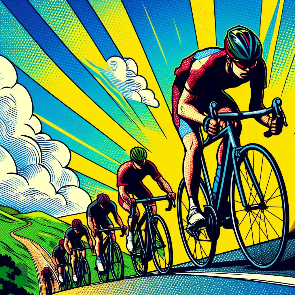 A cyclist tackling a challenging uphill climb - Pop art style