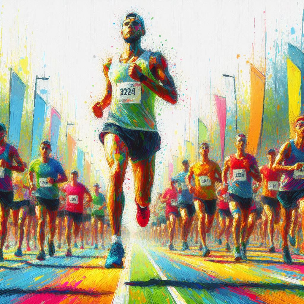 A runner in a colorful fun run - Impressionism style