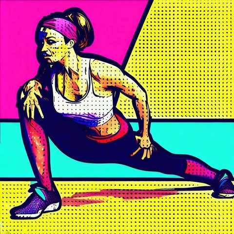 A woman stretching before a workout. - Pop art style